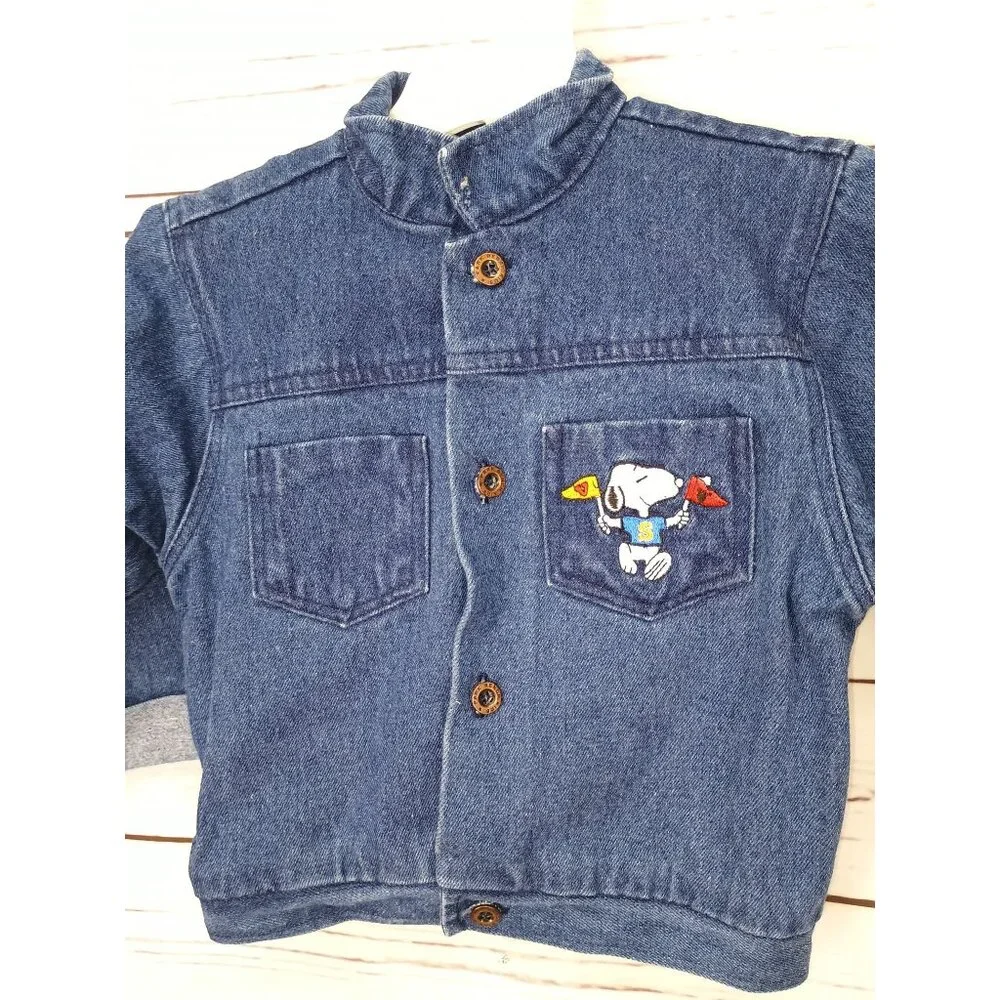 1980s Vintage-Inspired Toddler Denim Jacket Peanuts Snoopy Design 24 Months 100%